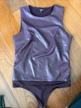 Express Girls Plum Faux-Leather Sleeveless Bodysuit